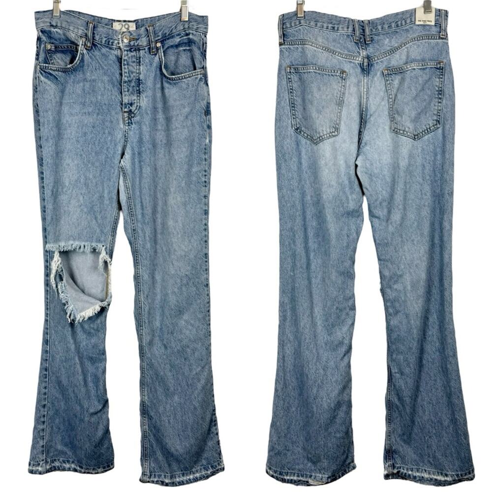 FP We The Free Lyocell Distressed Flare Jeans Light Wash Size 29 Boho High‎ Rise